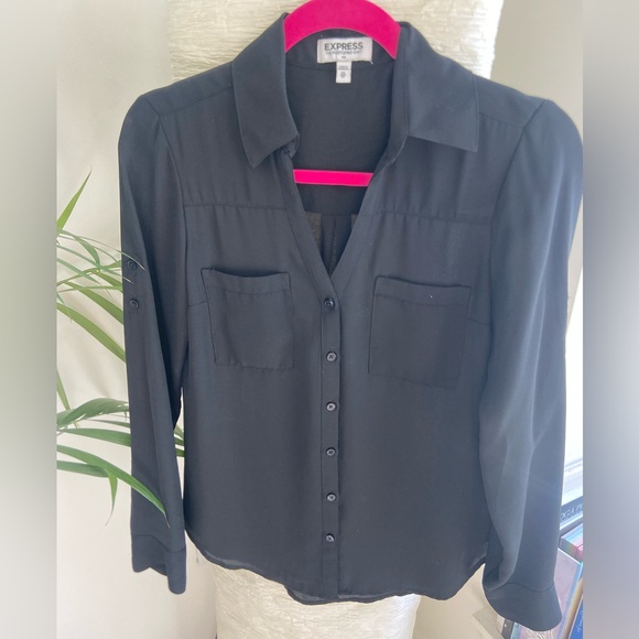 NWOT EXPRESS Portofino Black button blouse - Picture 1 of 2